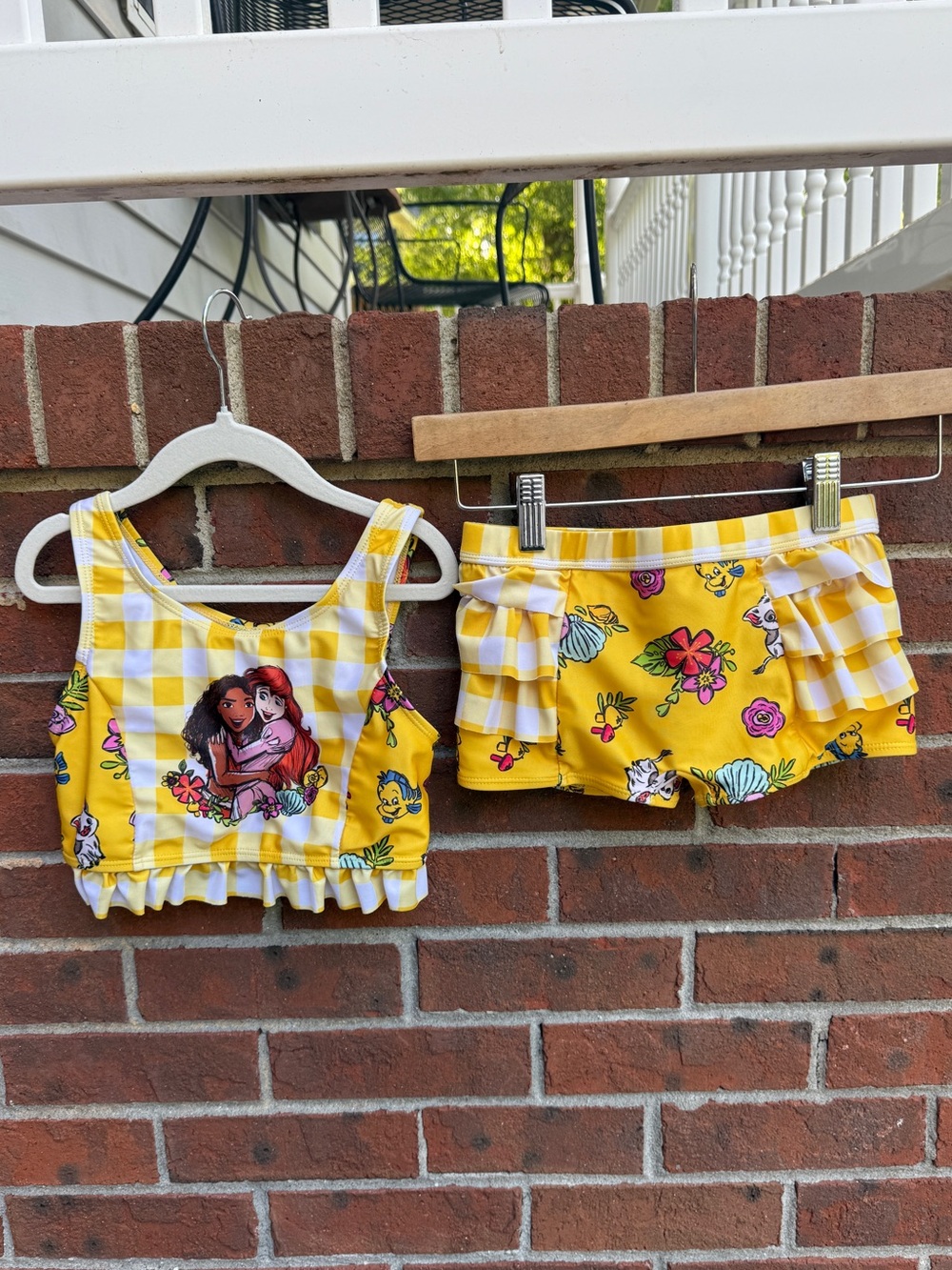 Disney Store Yellow Ruffle Moana Ariel Two Piece bathing suit size 9/10 Kids